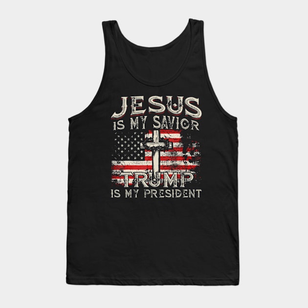 Jesus Is My Savior Trump Is My President American Flag Tank Top by Cristian Torres